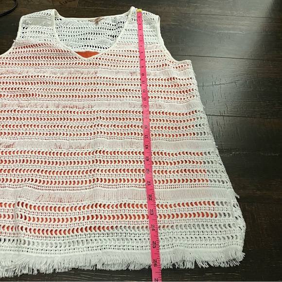 Esqualo | White lace sleeveless top with orange liner - Picture 4 of 7